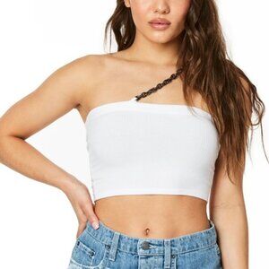 Emma & Sam One Shoulder Chain Ribbed Top Top Crop